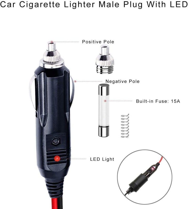 SPARKING 20FT Cigarette Lighter Extension Cord 20FT - Male Plug to Female Socket 16AWG Heavy Duty Extension Cable with LED Lights Power for Tire Pump, Air Compressor - Image 2